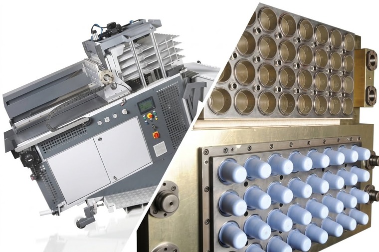 Thermoformmaschine von GT Form und Formwerkzeug mit Bechern