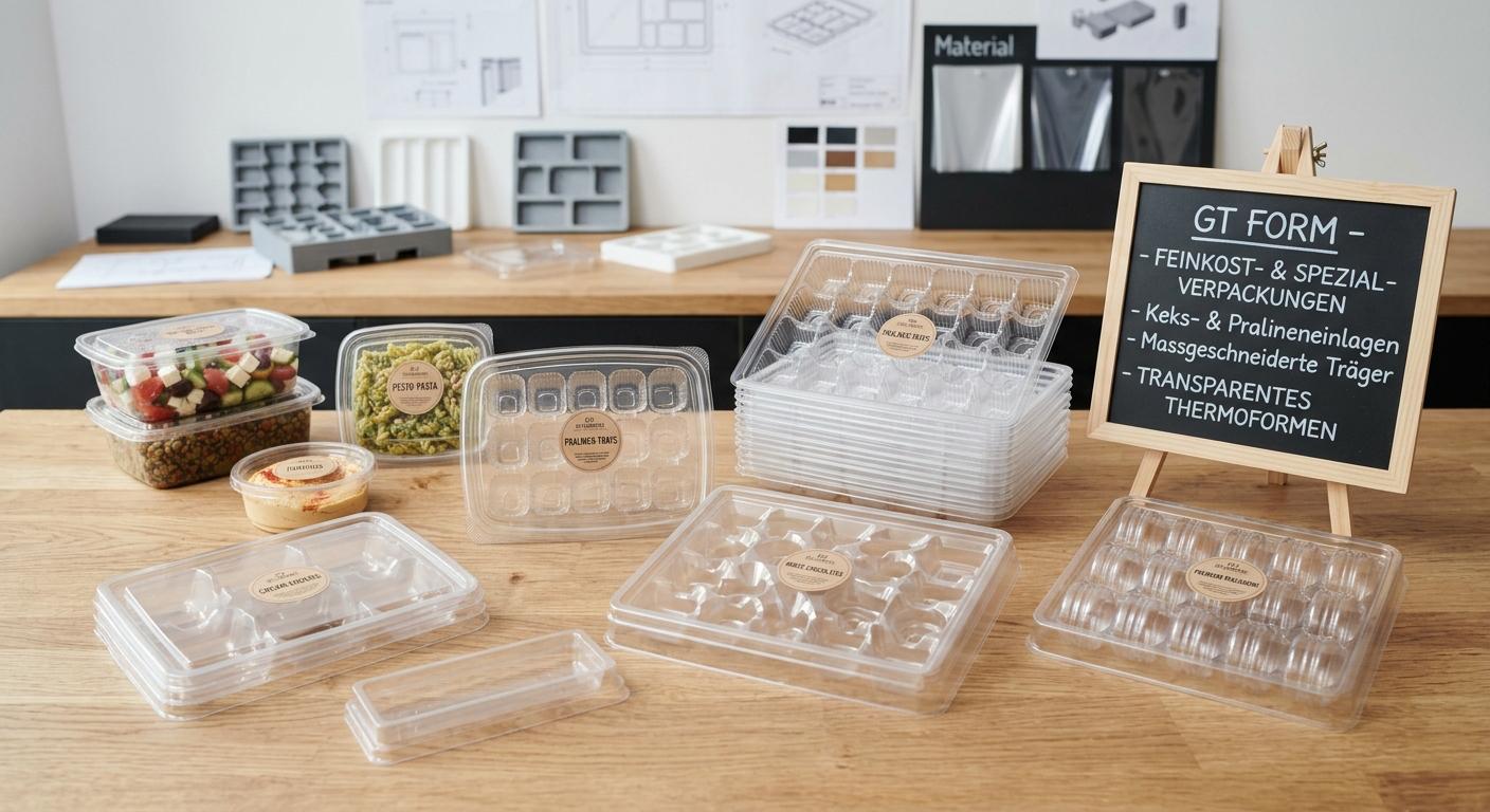 Transparente Feinkost- und Pralinenverpackungen (KI-generiert)